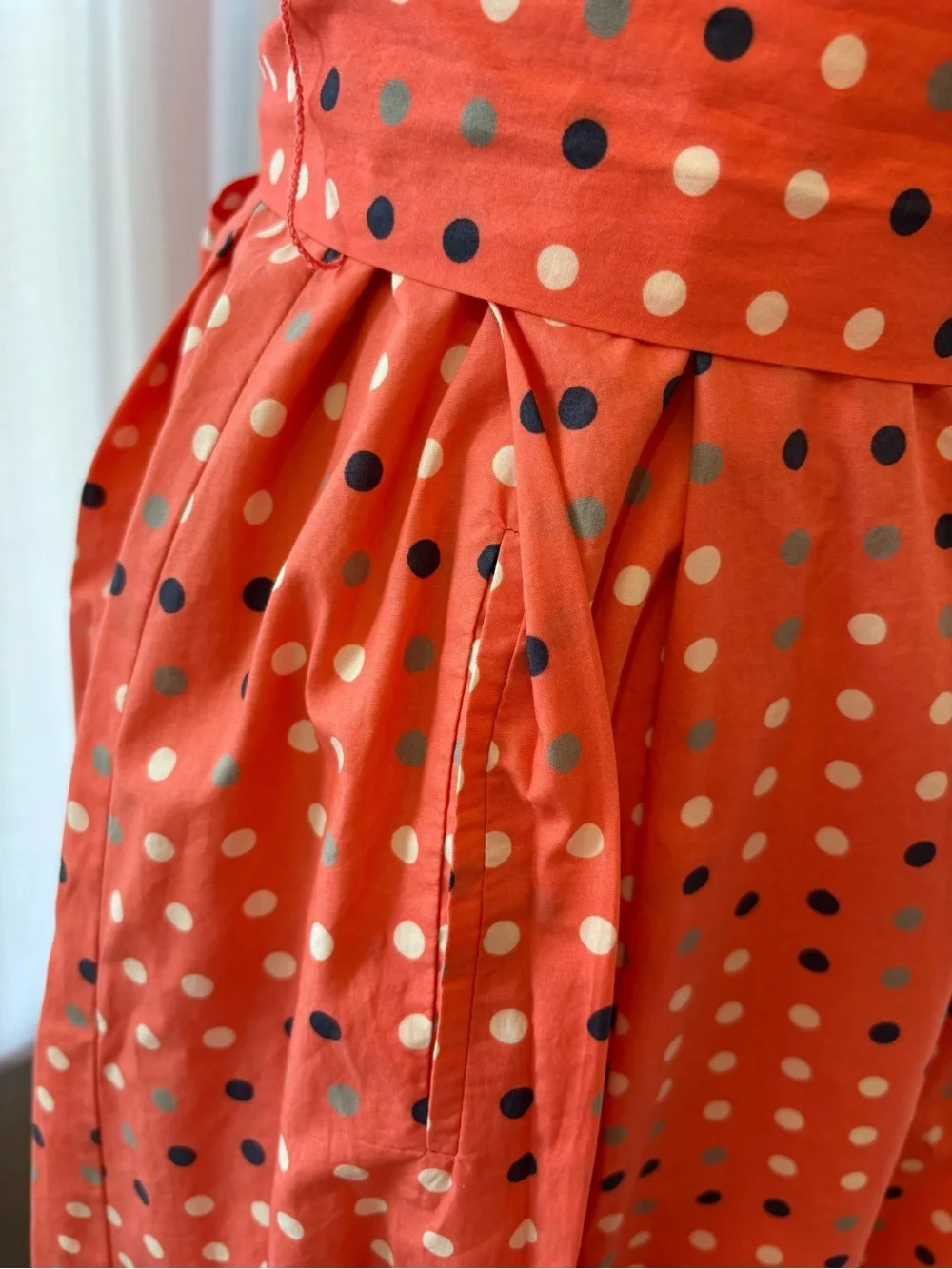 L.L. Bean Coral Polka Dot Sleeveless Retro Style Fit-and-Flare Dress - Picture 3 of 13